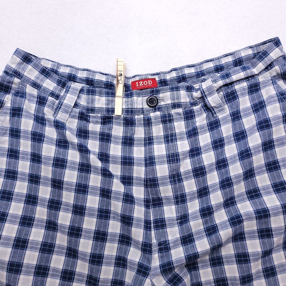IZOD Casual Medium Wash Button Zip Chino Shorts Mens Size 36 Blue White